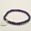 5mm Amethyst Beads Bracelet with Heart Disc